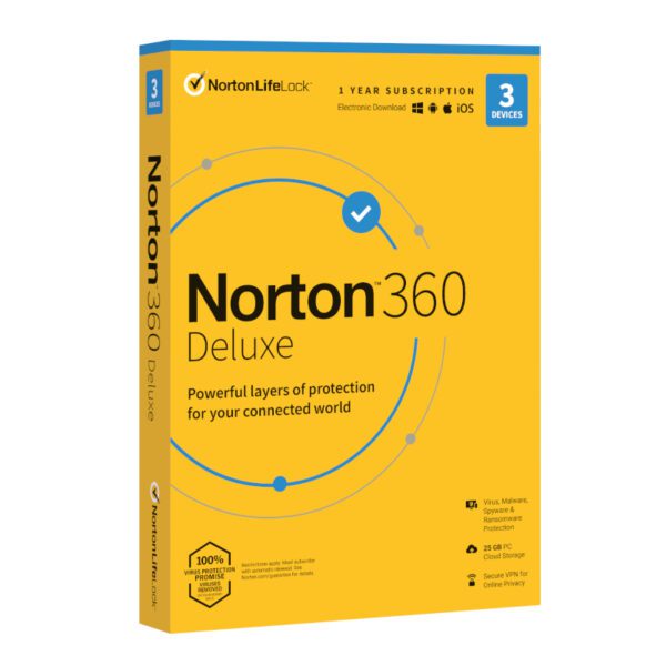 Norton 360 Deluxe 25GB AF 1 User 3 Device 12 Months