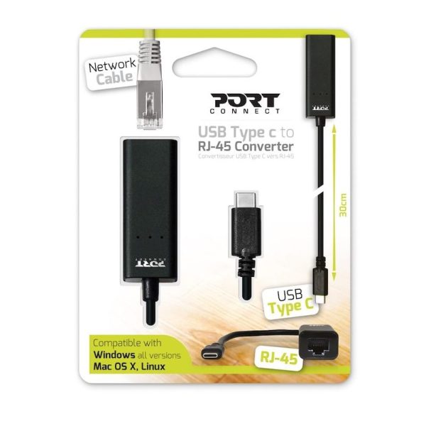 Port USB Type-C to RJ45 5Gbps 30cm Adapter - Black