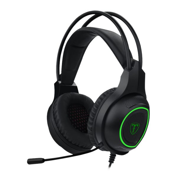 T-Dagger Atlas Green Lighting|210cm Cable|3.5mm (Mic and Headset) + USB (Power Only) |Omni-Directional Gooseneck Mic|40mm Bass Driver|Stereo Gaming Headset - Black/Green